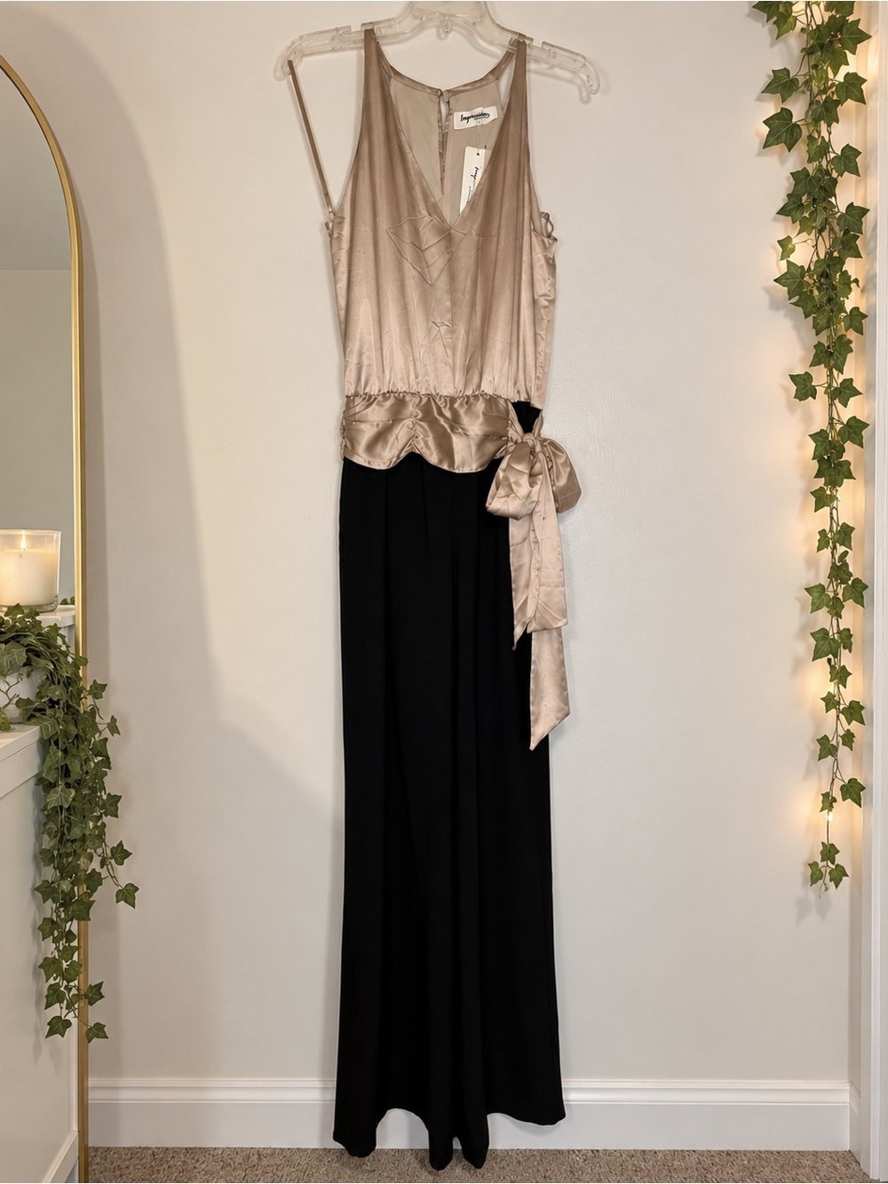 Impressions Boutique Two-Tone Satin Jumpsuit Champagne and Black